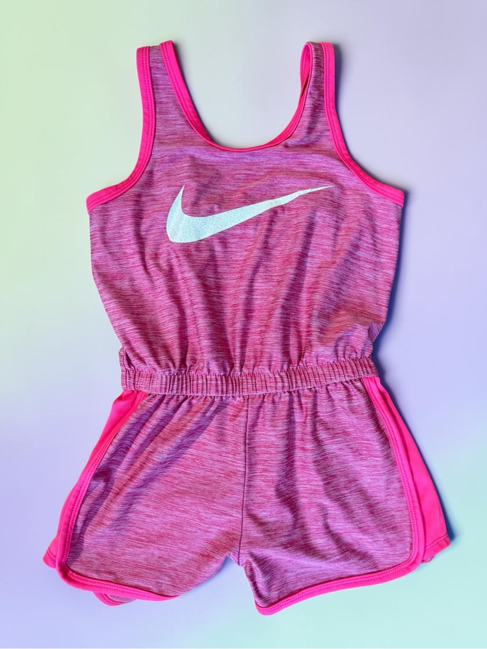 Nike Girls' Heather Pink Athletic Romper with White Swoosh